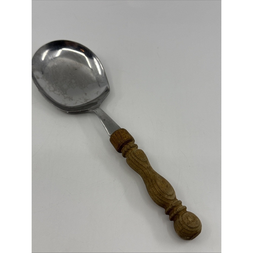 Vtg‎ Rostfrei Stainless Steel Wood Handle Serving Scoop Spoon Kitchen Utensil 8"